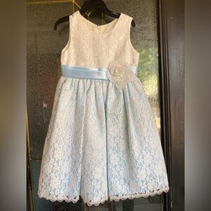 Jayne Copeland Cream and Blue Lace Kids Dress
